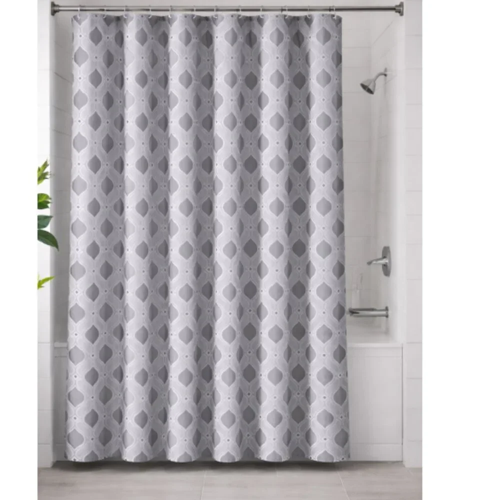 Comfort Bay Shower Curtain Liner Gray Stripe Taffeta 70x72 Inch 13 Pc w/ Hooks - Picture 1 of 4